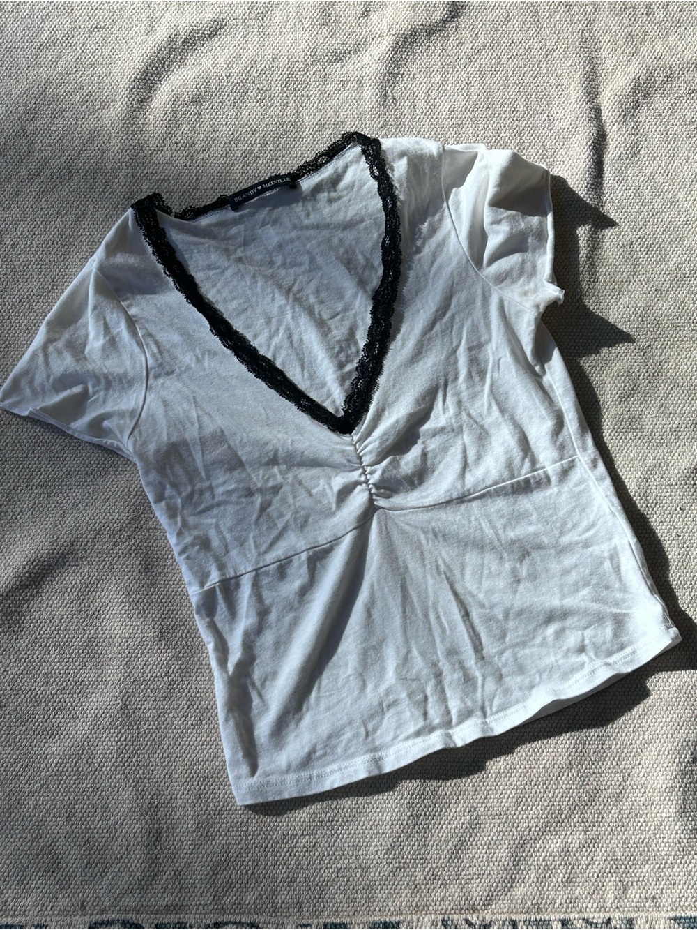 rare brandy White amara tank with Black Lace Trim